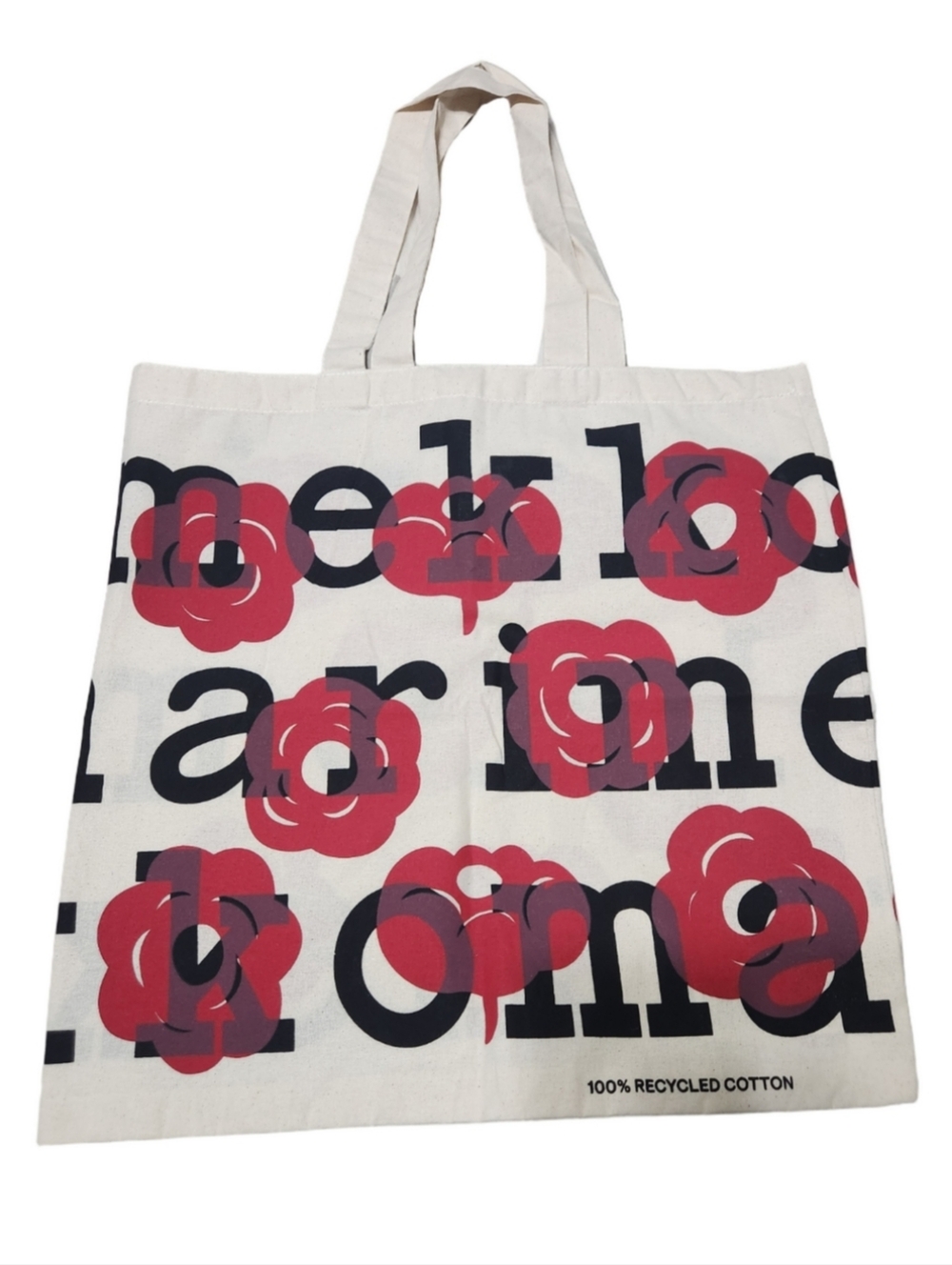 Marimekko Beige Tote With Red Floral Design